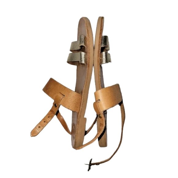 Handmade Leather "Clio" Style Sandals from Greece Gold Metallic Straps Size 7.5 - Picture 10 of 14